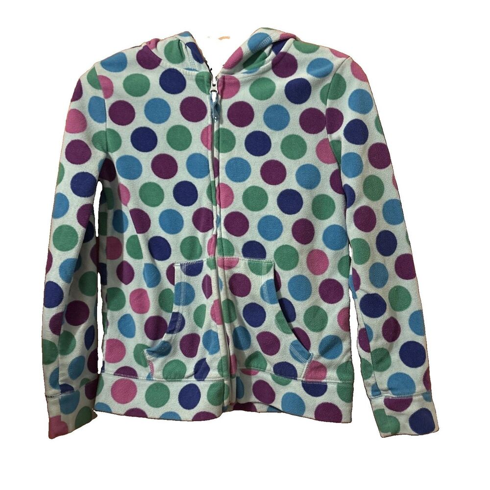 Girls Circo Light Blue Polka Dot Soft Fleece Zip Hoodie Size L 10/12